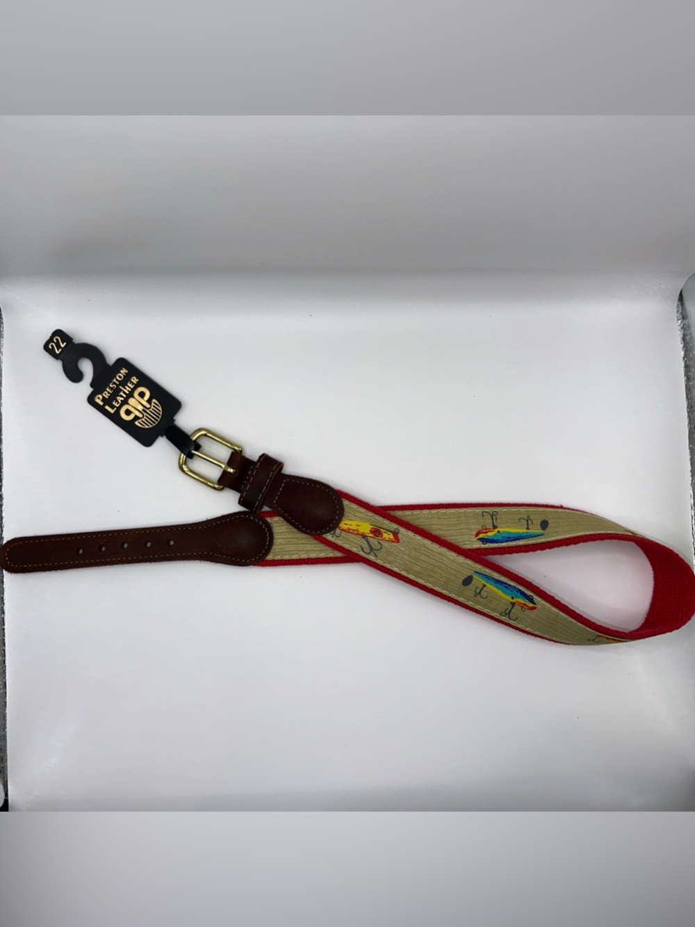 Preston Leather Fishing Lures Belt Solid Brass Buckle Kids Size 22 Made in USA